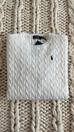 Ralph Lauren Maglione Bianco Trecciato Uomo L