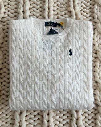 Ralph Lauren Maglione Bianco Trecciato Uomo L