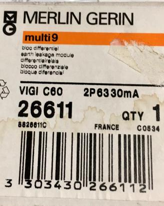 Merlin Gerin 26611 blocco Vigi Diff C60 2p 63A 30m