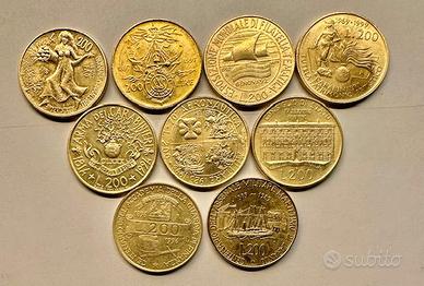 Lotto 9 monete 200 Lire commemorative