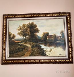 Grande quadro a olio su tela paesaggio di campagna
