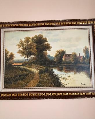 Grande quadro a olio su tela paesaggio di campagna