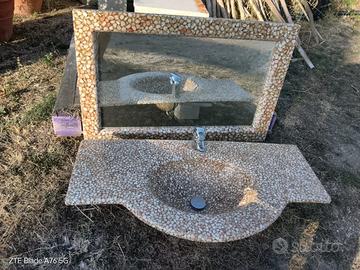 Set Lavabo + Specchio Artigianale in Ciottoli
