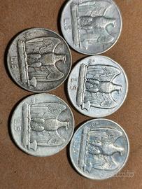 lotto 5 PZ 5 lire argento aquilino 1926 raro 