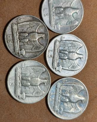 lotto 5 PZ 5 lire argento aquilino 1926 raro 