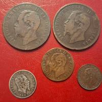 Lotto di 5 monete di Vittorio Emanuele II 