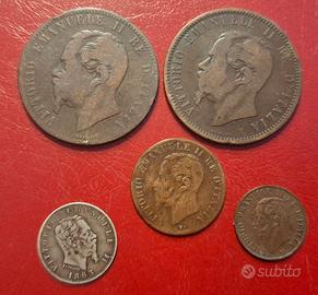 Lotto di 5 monete di Vittorio Emanuele II 