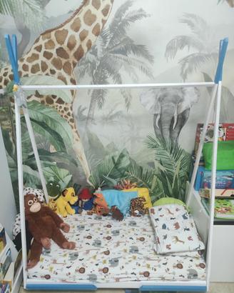 Letto bambini completo bianco e azzurro