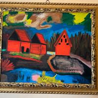 Dipinto "Case Rosse" (Stile Max Pechstein)