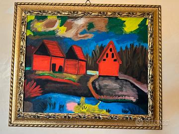 Dipinto "Case Rosse" (Stile Max Pechstein)