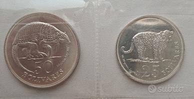 VENEZUELA SET FAUNA 50 25 BOLIVARES ARGENTO 925