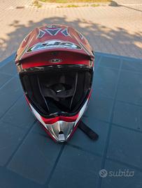 casco moto enduro HJC rosso grafica flame taglia L