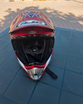 casco moto enduro HJC rosso grafica flame taglia L