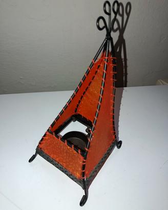 Lampada Porta Candela Orientale Marocchina Arancio