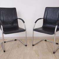 Due sedie ufficio acciaio cromato pelle nera