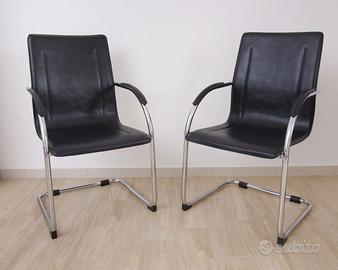 Due sedie ufficio acciaio cromato pelle nera