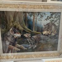 Dipinto a mano, famiglia di lupi nel bosco