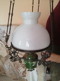 Lampadario lucerna antica  ferro battuto ceramica