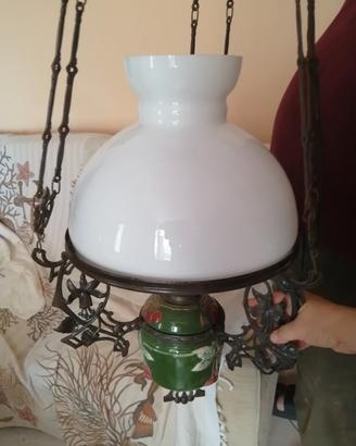 Lampadario lucerna antica  ferro battuto ceramica