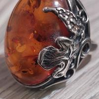 anello argento e ambra