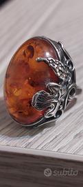 anello argento e ambra