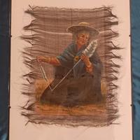 Quadro tecnica mista su tessuto firmato vintage do