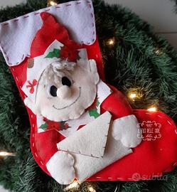 Calza befana o da camino con elfo, fatto a mano