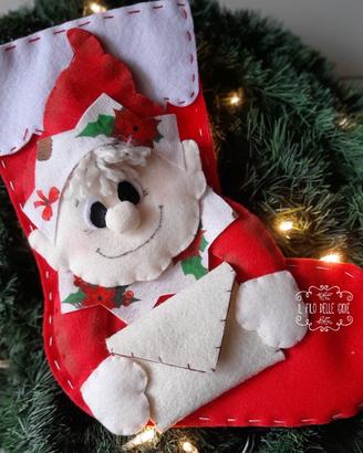 Calza befana o da camino con elfo, fatto a mano