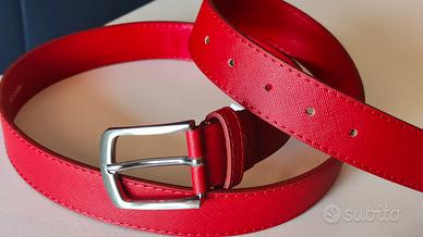 Cintura in pelle saffiano rosso fuoco