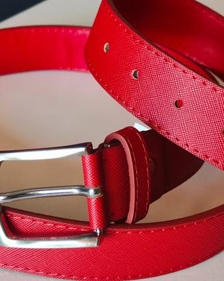 Cintura in pelle saffiano rosso fuoco