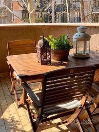 Tavolo in iroko allungabile + 4 sedie pieghevoli