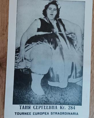 Cartolina vintage circo russo "la donna cannone"