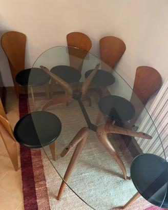 Tavolo ovale + Sedie  in legno e pelle