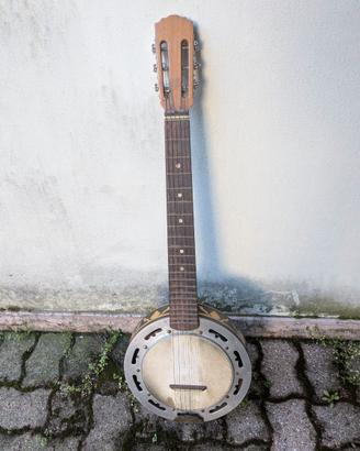 Banjo Chitarra 6 corde antico intarsiato