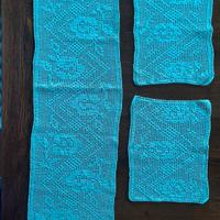 Set 3 centri filet in cotone verde acqua