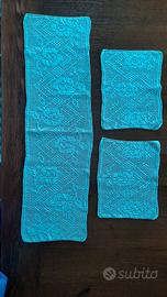 Set 3 centri filet in cotone verde acqua