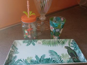 set maison di monde vassoio bicchieri tropicali 