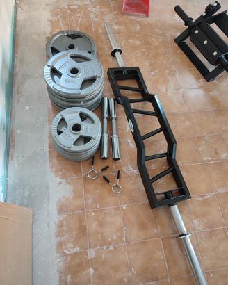 bilanciere multigrip e pesi palestra leggere
