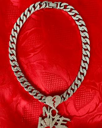 Collana unisex stile catena con strass