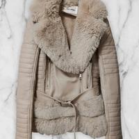 Giacca Donna Ecopelle Beige Pelliccia Interna M