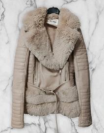 Giacca Donna Ecopelle Beige Pelliccia Interna M