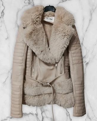 Giacca Donna Ecopelle Beige Pelliccia Interna M
