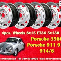 4 pz. cerchi Porsche OE steel 6x15 ET36 356 C SC 9