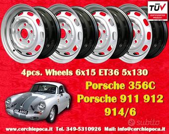 4 pz. cerchi Porsche OE steel 6x15 ET36 356 C SC 9