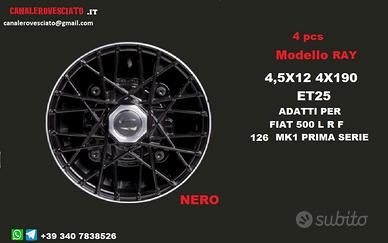 Cerchi RAY NERI 4,5x 12 4x190 fiat 500 l f r