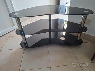 Mobile Porta TV Angolare in Vetro Nero e Acciaio 