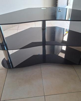 Mobile Porta TV Angolare in Vetro Nero e Acciaio 