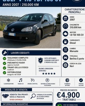 Volkswagen Golf 5 Porte 1.9 tdi Blue-T 5p