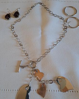 Collana acciaio più orecchini 