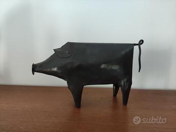 Scultura Maialino in metallo vintage - Arte Folk